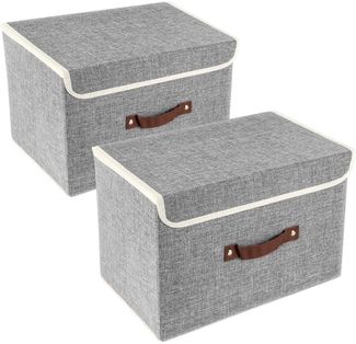 Faltbare Aufbewahrungsbox mit Deckel Stoff Waschbare 38x25x25 cm 2er Set Grau