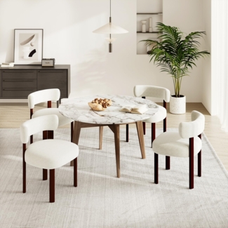 COLAMY Mid-Century Modern Design Sherpa Esszimmerstühle 4er Set, Vintage Landhaus-Stil Bouclé Küchenstühle mit offener geschwungener Rückenlehne für Esszimmer, Restaurant, Beige