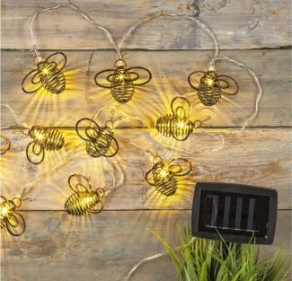 LED Solar Bienen Lichterkette Blink und Dauerlicht Ein- Ausschalter Kunststoff