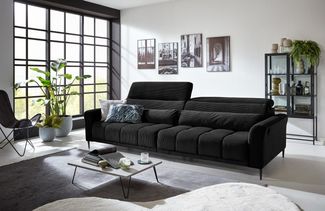 Iwaniccy Big-Sofa 2x elektr. Verstellung, 2 Kissen, Cord schwarz - 280x108x118cm (BxHxT)