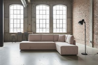 KAWOLA Schlafsofa SADIRA Ecksofa Cord taupe Recamiere rechts 89 x 209 x 288 cm