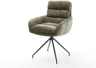 Drehstuhl Abelia-Flex mit Armlehnen Chenille Olive Kreuzgestell konisch Schwarz 180° drehbar