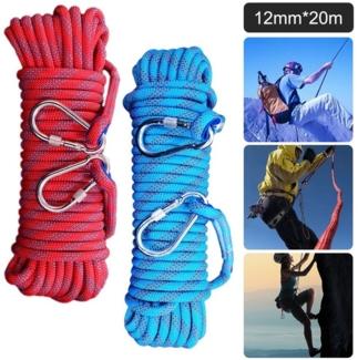 OSTWOLKE Kletterseil Sicherheitsseil 20m Statisches Seil 12mm mit 2 Karabinern Kletterseil, für Wandern Outdoor Bergsteigen Sport Camping