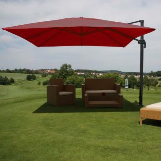 Ampelschirm HWC-A96, Gastronomie Sonnenschirm, 3x3m (Ø4,24m) Polyester/Alu 23kg ~ bordeaux ohne Ständer