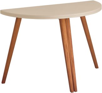 Ragaba halbrunder ausziehbarer Esstisch, MDF, Beine Massives Eschenholz, 110x55 cm, Braun Beige