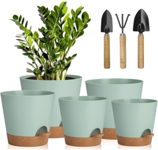 5er Pack Selbstbewässernder Kunststoff Blumentopf 17.8-12.7cm mit Untersetzer