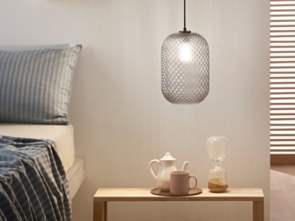 Pendelleuchte ASHFORD einflammig Kristall Glasschirm Rauchglas, Ø15cm