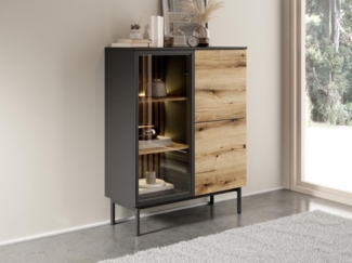 Vente-unique - Vitrinenschrank mit 3 Türen - Mit LED-Beleuchtung - Holzfarben & Schwarz - LABENIA