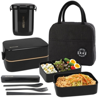 OSTWOLKE Lunchbox Bento Box Set Kunststoff Tragbare Auslaufsichere Lunchbox mit Tasche, inkl. Besteck-Set, mit Suppenbecher