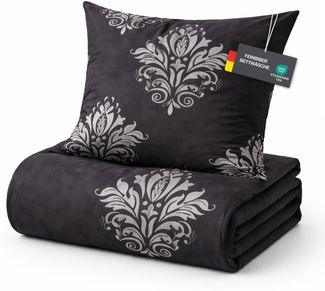 Feinbiber Bettwäsche-Set für den Winter 2-teilig 135x200/80x80 cm Schwarz (Ornament)