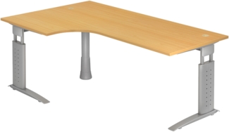 bümö höhenverstellbarer Eckschreibtisch U-Serie 200x120 Buche, Gestell in Silber - Schreibtisch L Form, großer Tisch für's Büro, Computertisch höhenverstellbar, US-82-6-S