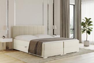 MEBLINI Boxspringbett CHANDON 160x200 cm mit Bettkasten – H3P/Beige Samt Polsterbett - Doppelbett mit Topper & Taschenfederkern-Matratze