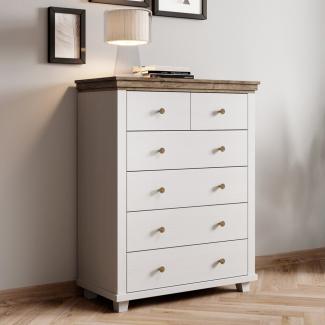 Kommode Highboard Landhausstil EPSOM-83 in weiß Abisko Esche Nb. mit Lefkas Eiche Nb, B/H/T: ca. 90/112,5/42 cm