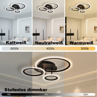 Rosnek LED Deckenleuchte Modern Deckenlampe Dimmbar mit Fernbedienung 3000k-6000k 3 Lichtfarben, 42W Memory Funktion für Wohnzimmer Schlafzimmer Esszimmer, Rund