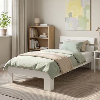 Bellamio 'Kavir' Bett 90x200 cm, weiß lackiert, Massivholzbett aus Kiefer, Einzelbett inkl. Lattenrost, bis 120 kg belastbar