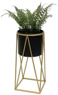 DanDiBo Blumenhocker mit Topf Metall Gold Schwarz L 70 cm Blumenständer 96046 Blumensäule Modern Pflanzenständer Pflanzenhocker