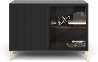 AX LIVING schwarze Sideboard Benvie 104 cm – Glas & Lamellenfront