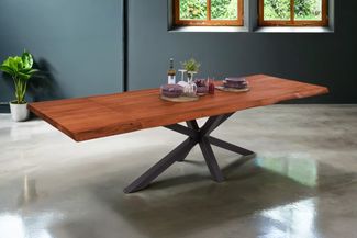Esstisch Baumkante Akazie nuss 200 (300) x 100 Spider-Gestell schwarz mit Ansteckplatten CALI 150438729