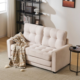 OKWISH Sofa Schlafsofa für 2 Personen, Sofa mit Schlaffunktion, Wohnzimmersofa, Ecksofa mit Taschen an der Seite, Polstersofa, Sofa mit Schlaffunktion