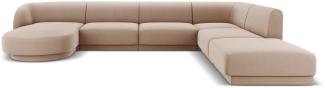 Micadoni 6-Sitzer Samtstoff Ecke rechts Sofa Miley | Beinfarbe Black Plastic, Cappuccino