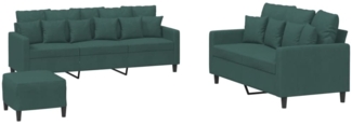 vidaXL 3-tlg. Sofagarnitur mit Kissen Dunkelgrün Samt 3201732