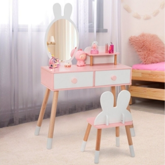 COSTWAY Schminktisch 2 in 1, aus Holz, mit Spiegel, 2 Schubladen