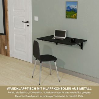 KDR Produktgestaltung Klapptisch 80x50 Wandklapptisch Esstisch Küchentisch Schreibtisch Wand Tisch, Schwarz