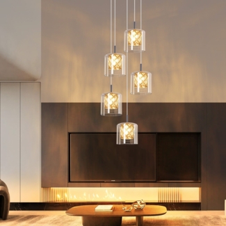 ZMH Pendelleuchte Modern Pendellampe Esstisch - 5 Flammig aus Glas Hängeleuchte 150CM Höheverstellbar G9 Kristall Esszimmerlampe für Treppenhaus Wohzimmer Esszimmer Küche (ohne Leuchtmittel)
