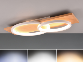 LED Deckenleuchte BARCA dimmbar Naturholz, Metall Weiß, Breite 75cm