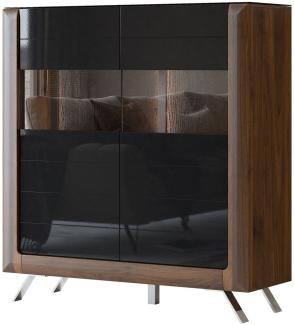 Highboard Stauraumvitrine Kleve 128x44x137cm Columbia Walnuss schwarz Hochglanz 2-türig