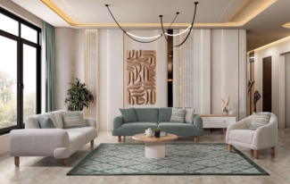 Sitzgruppe/Sofa Set - Wohnzimmergarnitur "Asphodel" 3+3+1+1-Beige/Hellgrün