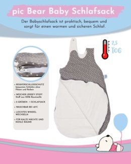 pic Bear Babyschlafsack mitwachsend - atmungsaktiv, little stars grey, 62/68 : little stars grey