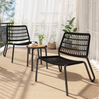 Merax Balkonset, (3-tlg. Gartenmöbel Gartenlounge, 3-tlg, Tischplatte aus Massivholz), Balkonmöbel-Set mit Tisch und 2 Stuhl, Gartenmöbel aus Seil & Stahl