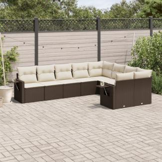 vidaXL 9-tlg. Garten-Sofagarnitur mit Kissen Braun Poly Rattan 3220642