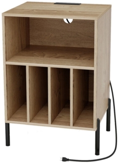 COSTWAY Nachttisch, Plattenspieler-Ständer mit Ladestation, Regal