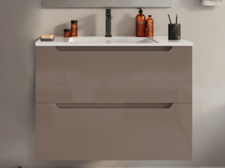 Vente-unique - Waschbeckenunterschrank hängend mit Einzelwaschbecken - 80 cm - Taupe - STEFANIE