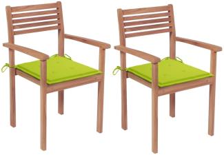 vidaXL Gartenstühle 2 Stk. mit Hellgrünen Kissen Massivholz Teak 3062273