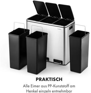 Grandmaster Trash Treteimer 54l / 3x18L geräuschlos PP Edelstahl Silber