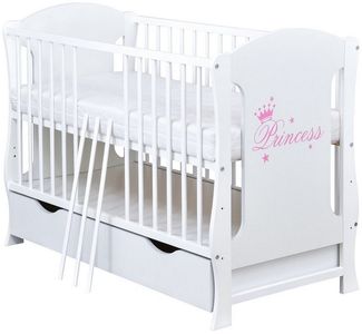 Baby-Delux Komplettbett Babybett Lia Prince/ Princes Schublade Komplettset, 12-tlg, Kinderbett 60x120 cm weiß, Bettset verschiedene Designs