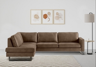 Places of Style Ecksofa Pinto, 290 cm, Ottomane links / rechts, Cord, Feincord, Luxus-Microfaser Leder und Chenille