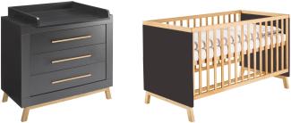 Schardt Kinderzimmer Set Miami Black Nature 3-teilig Bett Wickelkommode