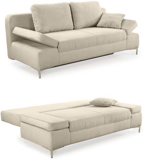 Schlafsofa Federkern Armlehnen verstellbar Couch Bettkasten Cord in Beige Grau