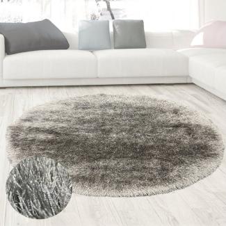 Carpetia Teppich Wertvoller Shaggy Teppich Hochflor mit Glitzer Grau, rund, Höhe: 70 mm