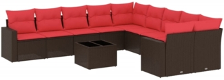 vidaXL 11-tlg. Garten-Sofagarnitur mit Kissen Braun Poly Rattan 3219514