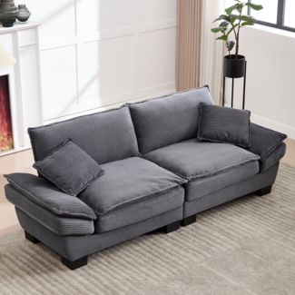 LVHOM Loungesofa 224x81x81 cm, 2er-Sofa mit Tiefsitz & Doppelschicht-Polster, Streifen-Samt, Abgewinkelte kissenbare Armlehnen(Schlaffunktion)