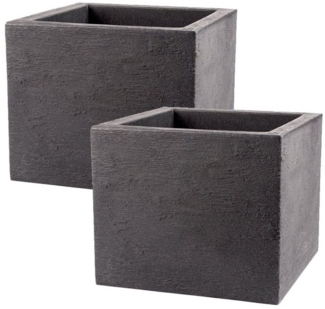 BigDean 2er Set Pflanzkübel 39x39 cm groß - Granitstein-Optik in Anthrazit - Für Außen - XXL Pflanztopf, Blumenkübel, Blumentopf für Terrasse & Balkon