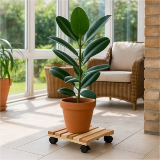 HTI-Living Blumenständer Praktischer Pflanzenroller aus Holz mit Rollen (Set, 2 St, 2 Pflanzenroller), Pflanzenuntersetzer Rollbrett Transporthilfe