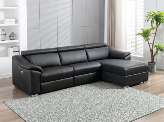 Vente-unique - Ecksofa Relaxsofa elektrisch - Oberleder - Schwarz - Ecke rechts - PEDRERA