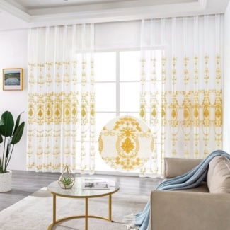 BYSURE Vorhang, Ösen (2 St), transparent, Voile, Vorhang Blumenstickerei