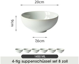 JIWOO Suppenschüssel 6er Ø20cm Salatschüssel Servierschüssel Müslischüssel Obstschüssel, Keramik, (Set, 6-tlg), Keramik Hochwertiges Schüsselset WeiB Mikrowellen spülmaschinenfest